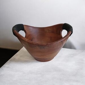 The Pitara Project Wood Bowl with Black Rope Handles